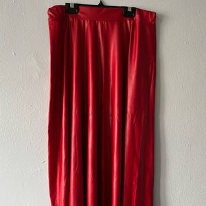 Red Plus Size Faux Leather Midi Skirt